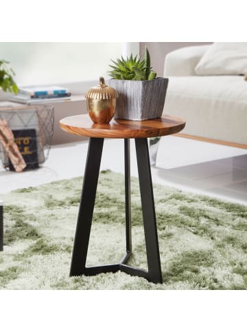 KADIMA DESIGN Beistelltisch Sheesham Holz und Metall, Rustikales Design, 35x37x35 cm