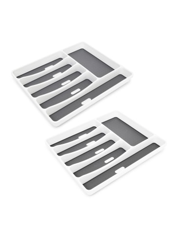 relaxdays 2 x Besteckkasten in Weiß/Anthrazit- (B)32,5 x (H)5 x (T)40,5 cm