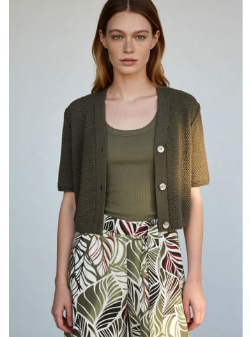 More & More edel schimmernde Kurz-Strickjacke in jungle green