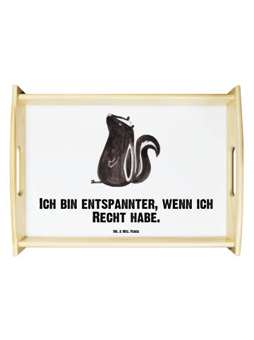 Mr. & Mrs. Panda Serviertablett Stinktier Sitzen mit Spruch in Weiß