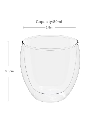 Intirilife 4x doppelwandiges Espressoglas in 80 ml in KLAR