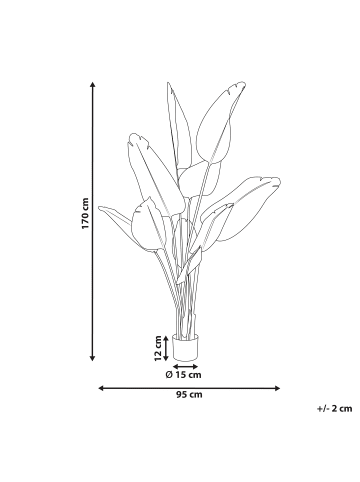 Beliani Kunstpflanze BANANA TREE in Grün/Schwarz/Rot - (W) 95 x (H) 163 x (L) 95 cm