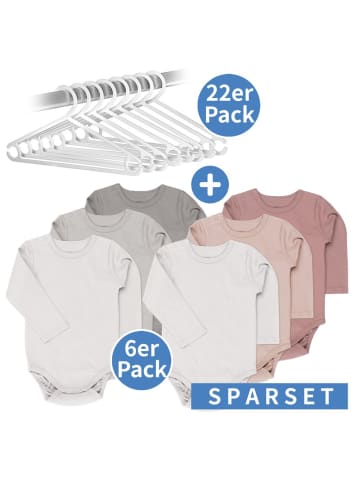 LaLoona Body-Sparset Langarm inkl. Kleiderbügel - in rosa,grau