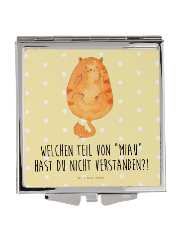Mr. & Mrs. Panda Schminkspiegel Katze Mittelfinger mit Spruch in Gelb Pastell