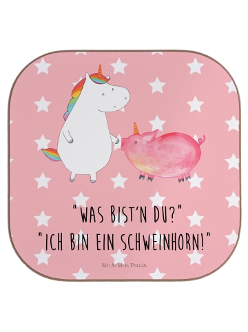 Mr. & Mrs. Panda Holz Untersetzer Einhorn Schwein mit Spruch in Rot Pastell