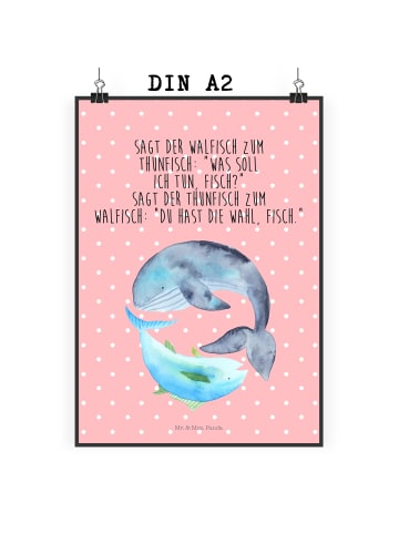 Mr. & Mrs. Panda Art Print Walfisch Thunfisch mit Spruch in Rot Pastell