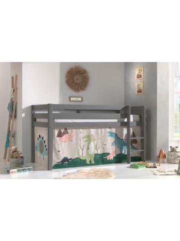 58 aufm Kessel KINDERBETT Karolina 210x114x106 Massivholz Grau Textilset Dino