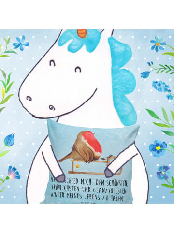 Mr. & Mrs. Panda Sofakissen Rotkehlchen Schlitten mit Spruch in Eisblau