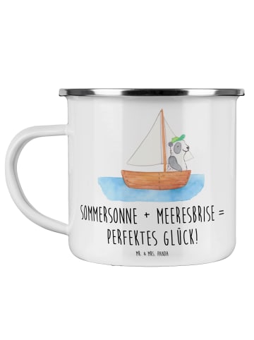 Mr. & Mrs. Panda Camping Emaille Tasse Sommer Meer Glück mit Spruch in Weiß