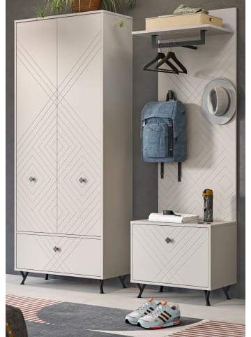 Inn.Furn Garderobe Set 3-teilig, Sand matt 195 cm, Kombination mit gefräster Struktur