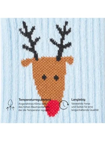 von Jungfeld Tennissocken Kids mit Weihnachtsmotiven in Rudolph - Light Blue