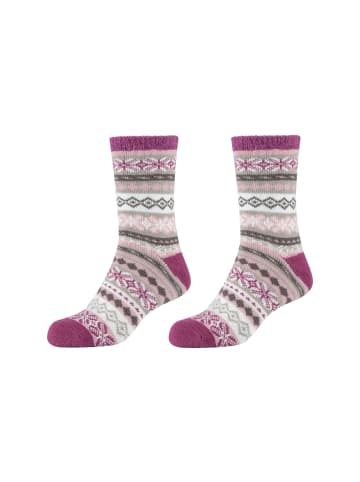 camano Socken Cosy Norweger Kuschelsocken Flauschig Warm Damen Zopfmuster Lang Flauschsocken Für Winter Set Frauen 2er Pack warm & cozy in damson