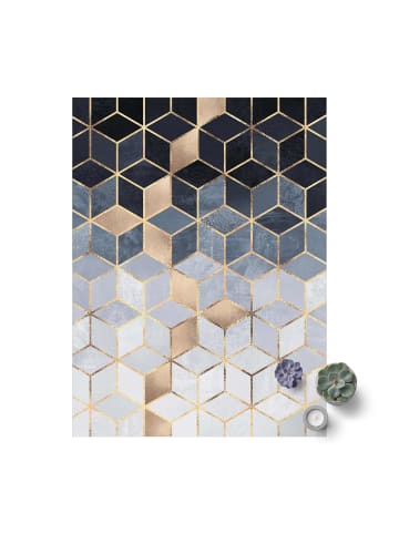 WALLART Vinyl-Teppich - Blau Weiß goldene Geometrie in Gold