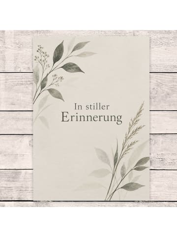 Trauerkarte Zweig still Design mit Spruch in Weiß