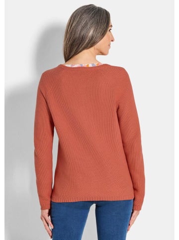 GOLDNER Kurzgröße:  Cardigan aus Baumwolle, Rundhals in terrakotta