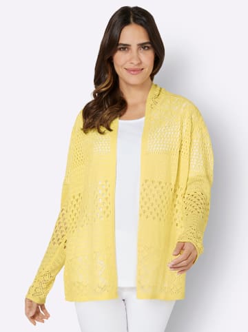 Sieh an! Ajourstrickjacke in zitrone