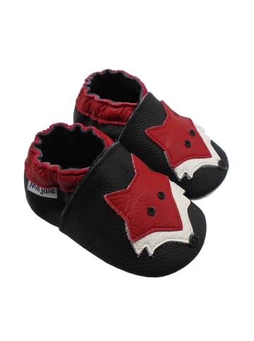 Mejale Leder Babyschuhe mit rotem Fuchsmuster, rutschfeste Sohle, schwarz