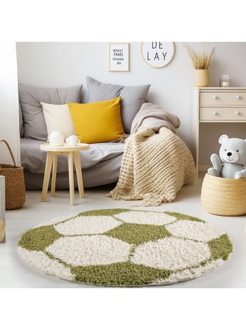 KADIMA DESIGN Teppich Kinder Hochflor Fußball Motiv Polypropylen Kinderzimmer in Grün