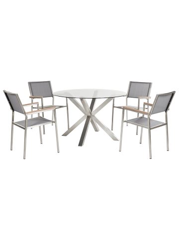 Beliani 5-tlg Gartentisch Set MALETTO/GROSSETO in Silber/Transparent/Braun