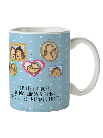 Mr. & Mrs. Panda Becher Igel Familie mit Spruch in Blau Pastell