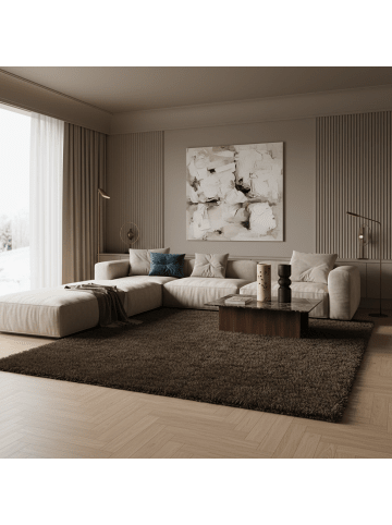 KADIMA DESIGN Teppich Hochflor Shaggy Waschbar Einfarbig SALZACH Strapazierfähig in Braun