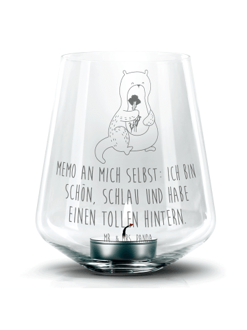 Mr. & Mrs. Panda Gravur Teelicht Otter Blumenstrauß mit Spruch in Transparent