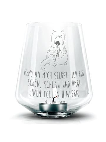 Mr. & Mrs. Panda Gravur Windlicht Otter Blumenstrauß mit Spruch in Transparent