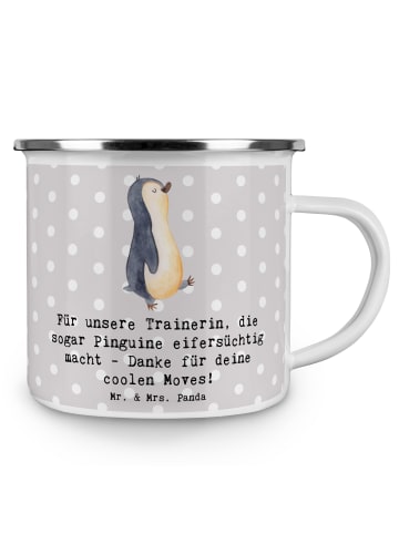 Mr. & Mrs. Panda Tasse Emaille Eiskunstlauf Trainerin mit Spruch in Grau Pastell