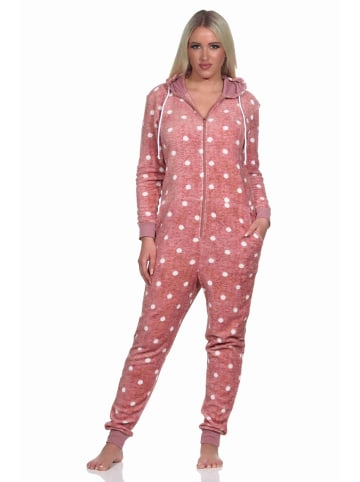 NORMANN Jumpsuit Schlafanzug Overall Coralfleece Tupfen Punkte - 76726 in rosa