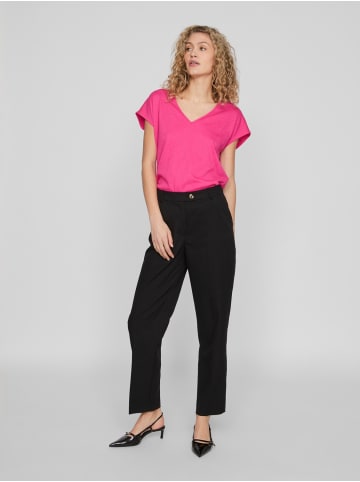 Vila Legere Shirt Bluse mit Spitzen Details V-Ausschnitt in Pink