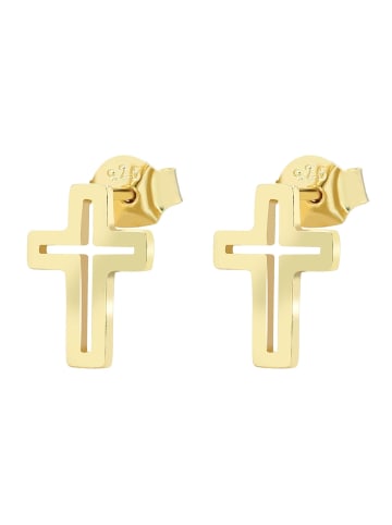 Adeliás Damen Ohrringe – Ohrstecker Kreuz aus 925 Silber in gold