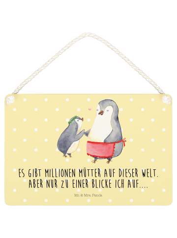 Mr. & Mrs. Panda holzbild Pinguin mit Kind mit Spruch in Gelb Pastell
