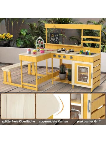COSTWAY Matschküche mit Picknicktisch & Bank in Gelb