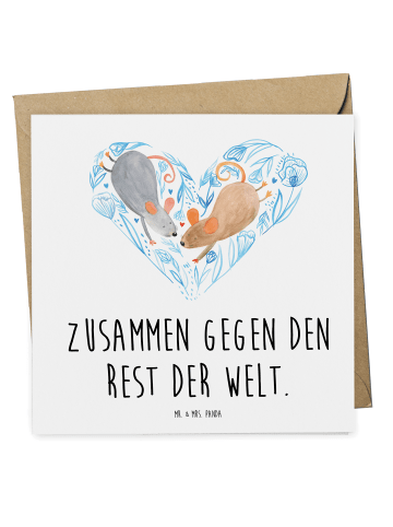 Mr. & Mrs. Panda Deluxe Karte Hochzeit Mäuse Herz mit Spruch in Weiß