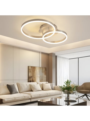 ZMH Deckenleuchte LED in siber dimmbar 2 Ringen modern 46 W Metall Schlafzimmerlampe
