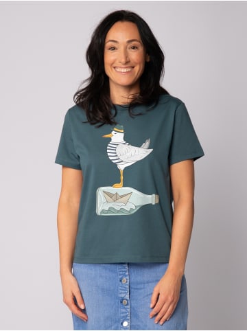 wat? Apparel T-Shirt Möwe mit Hut in Petrol