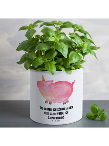 Mr. & Mrs. Panda Blumentopf Einhorn Schwein mit Spruch in Weiß