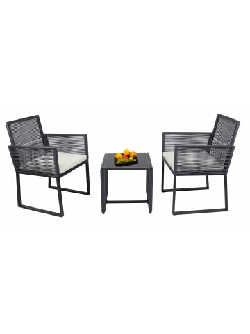 VCM  3 tlg. Set Lounge Balkon Gartenmöbel Fidola in Schwarz