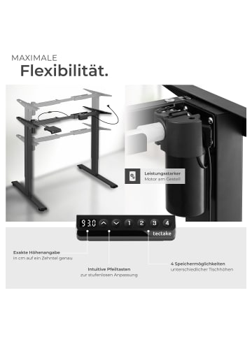 tectake Schreibtischgestell elektrisch höhenverstellbar Memory-Funkt. 85-129x65x71-121cm