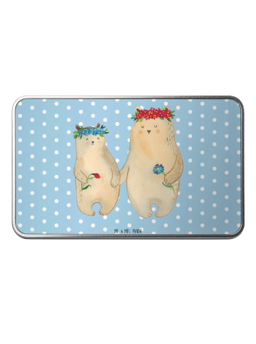 Mr. & Mrs. Panda Teedose Bären mit Blumenkranz ohne Spruch in Blau Pastell