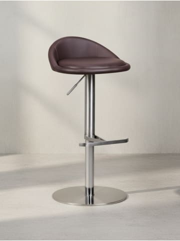 KADIMA DESIGN Barhocker DONAU | Höhenverstellbar, Edelstahl, Rückenlehne, 110kg in Braun