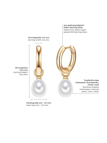 Valero Pearls Ohrringe aus Sterling Silber mit Süßwasser-Zuchtperle in gelbgold