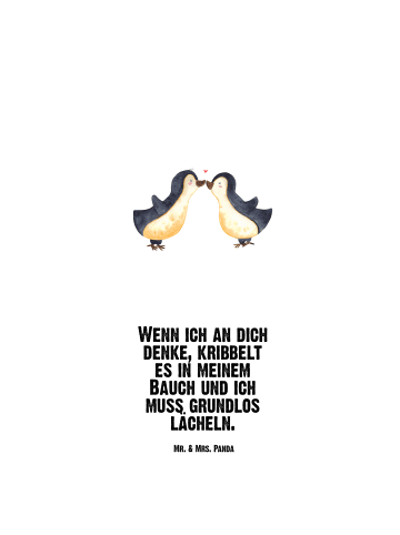 Mr. & Mrs. Panda Wasserflasche Pinguine Kuss mit Spruch in Weiß