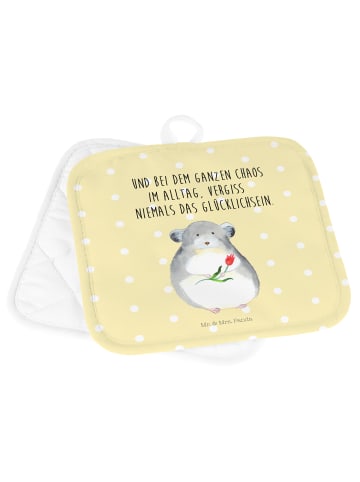 Mr. & Mrs. Panda 2er Set Topflappen  Chinchilla Blume mit Spruch in Gelb Pastell