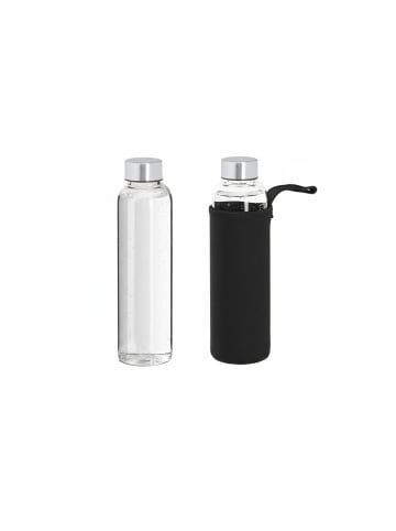 relaxdays 2 x Trinkflasche in Transparent/ Schwarz - 500 ml