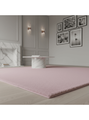 KADIMA DESIGN Teppich Kurzflor Waschbar Einfarbig NECKAR Strapazierfähig OEKO-TEX in Rosa