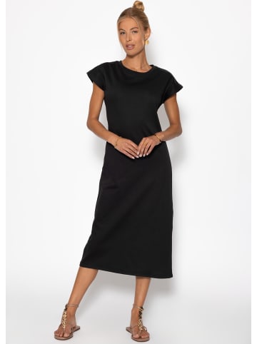 SASSYCLASSY Langes Sweatkleid mit Schlitz in Schwarz