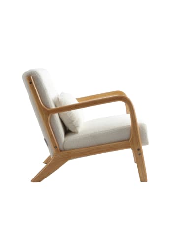Home Nature Wohnkonzept Lounge-Sessel aus Teddyplüsch mit Kissen in Weiß & Naturholz 75x65x74 cm