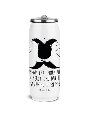Mr. & Mrs. Panda Edelstahlflasche Igel händchenhaltend mit Spruch in Weiß