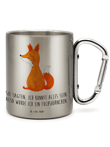 Mr. & Mrs. Panda Karabiner Becher Einhorn Fuchs mit Spruch in Silber